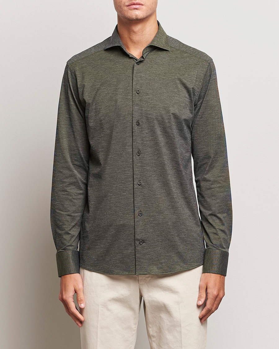 Herren | Eton | Eton | Slim Fit Four Way Stretch Shirt Dark Green