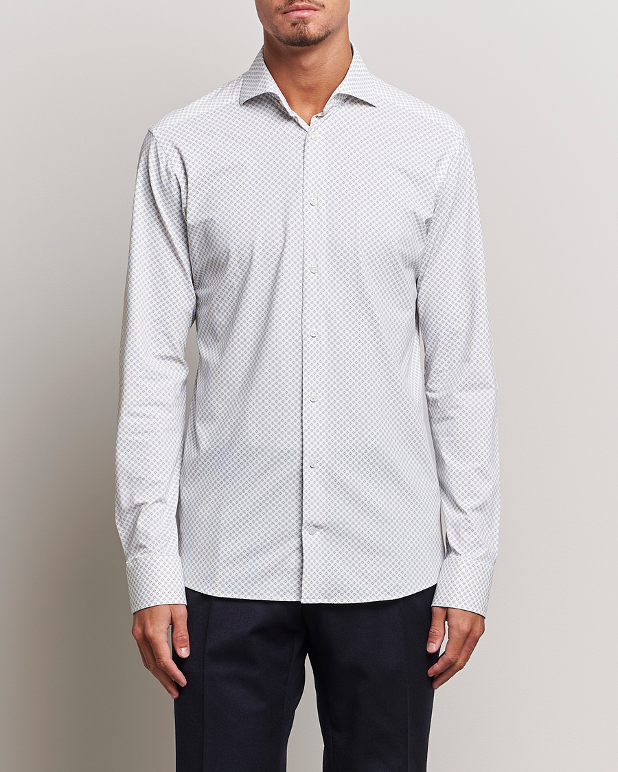 Herren | Formelle Hemden | Eton | Slim Fit Four Way Stretch Printed Shirt Beige