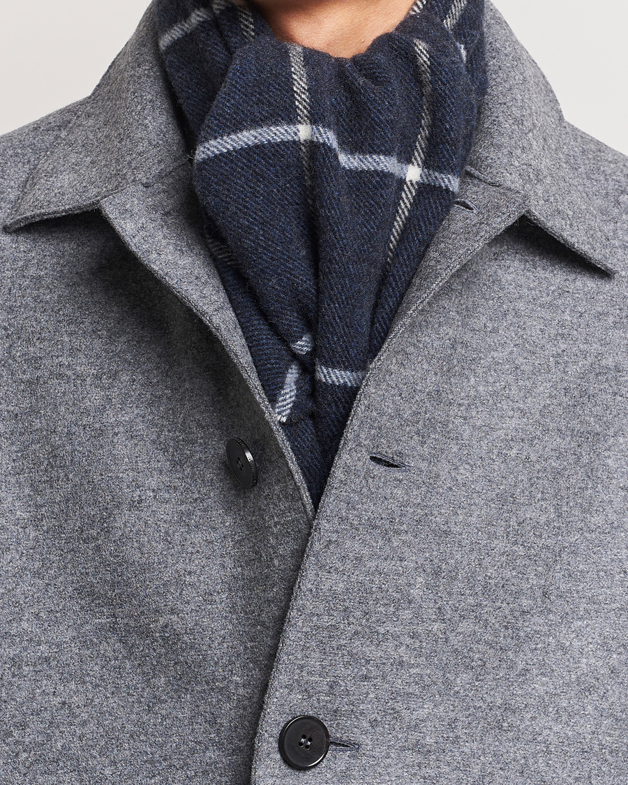 Herren |  | Eton | Checked Wool Scarf Navy Blue