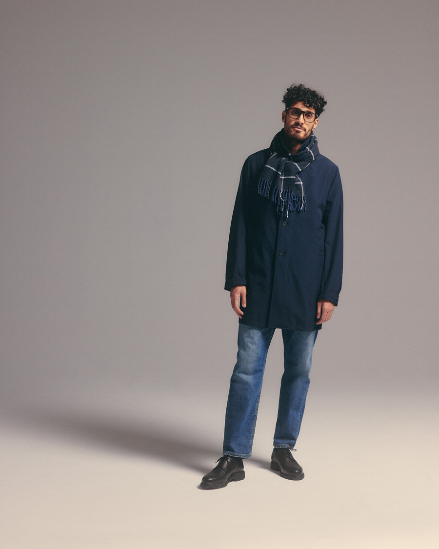 Herren | Eton Checked Wool Scarf Navy Blue | Eton | Checked Wool Scarf Navy Blue