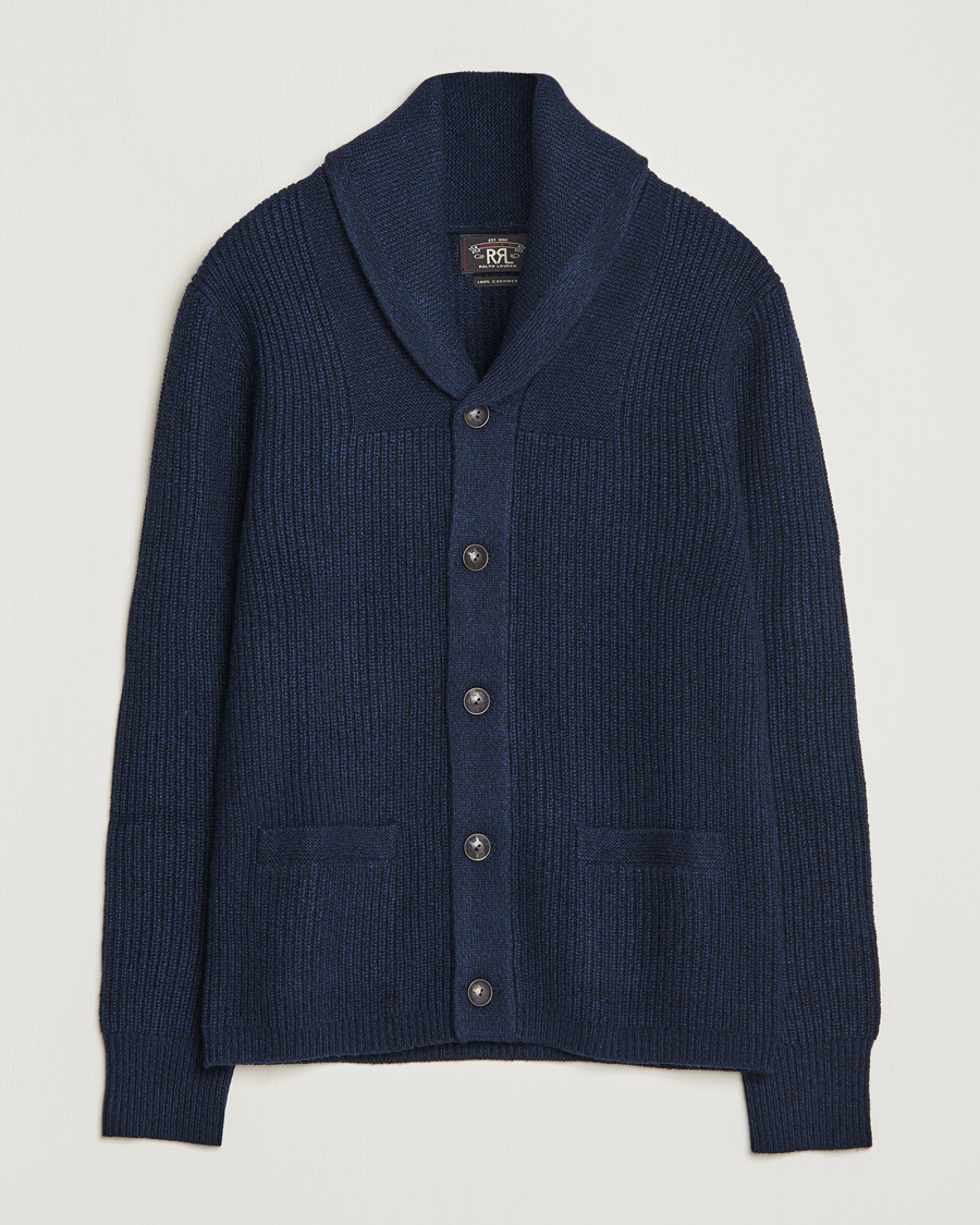 Herren | Pullover | RRL | Recycled Cashmere Shawl Cardigan Navy Heather