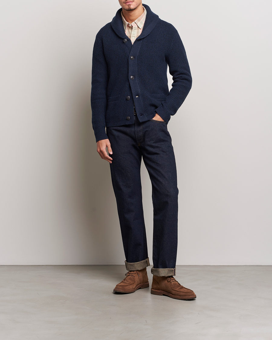 Herren | Pullover | RRL | Recycled Cashmere Shawl Cardigan Navy Heather