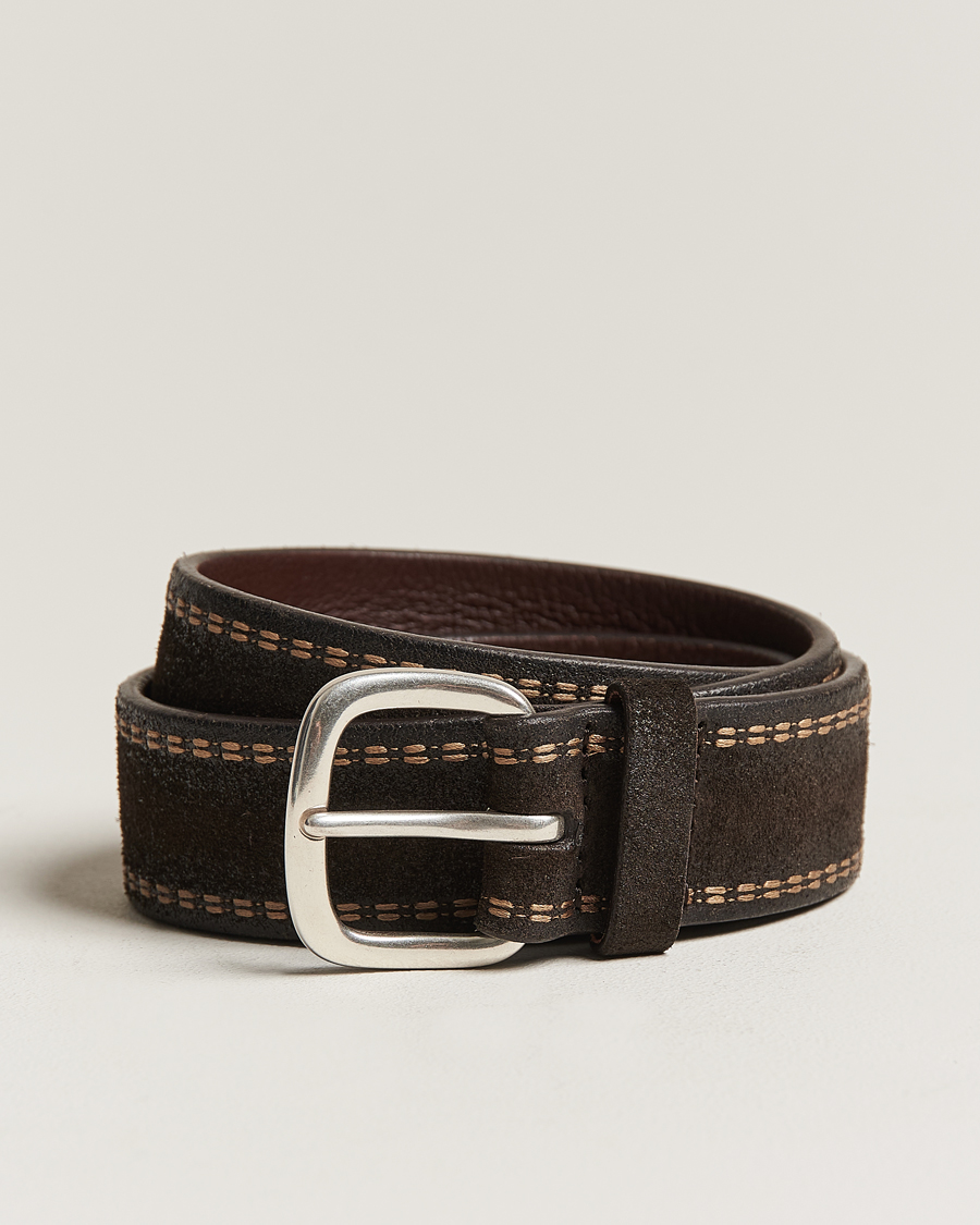Herren |  | Orciani | Suede Stitched Belt 3,5 cm Dark Brown