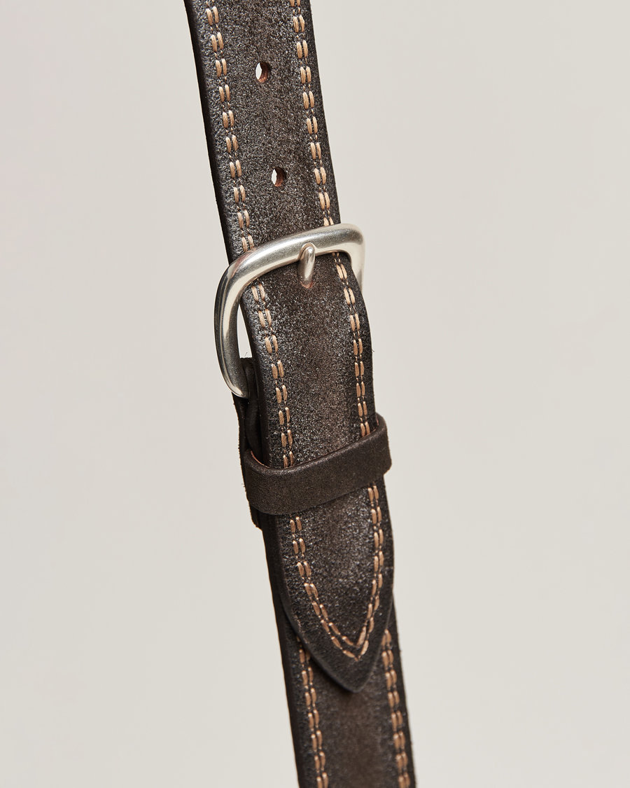 Herren | Orciani Suede Stitched Belt 3,5 cm Dark Brown | Orciani | Suede Stitched Belt 3,5 cm Dark Brown