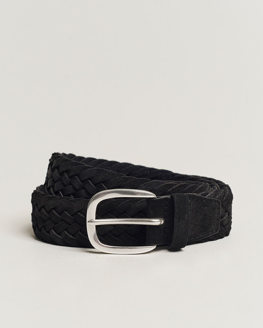 Herren | Orciani Braided Suede Belt 3,5 cm Black | Orciani | Braided Suede Belt 3,5 cm Black