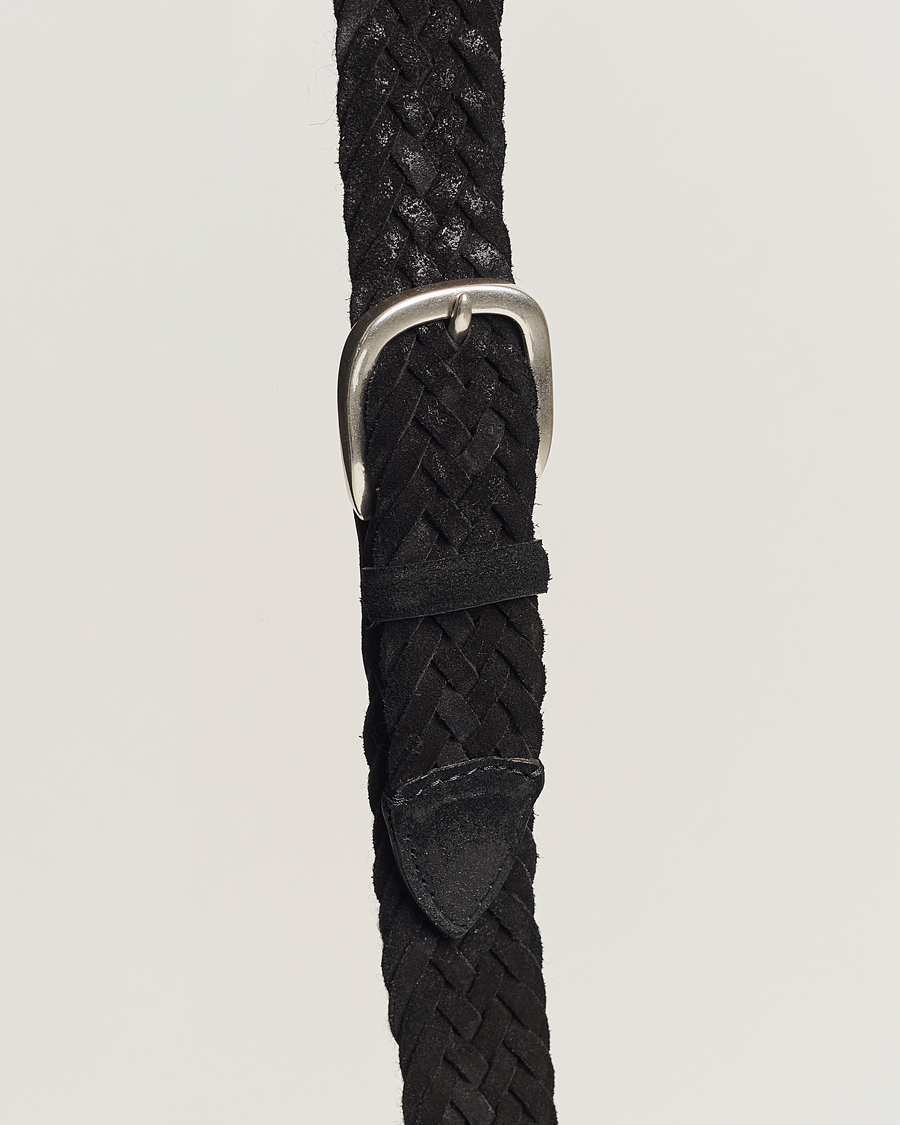 Herren | Orciani Braided Suede Belt 3,5 cm Black | Orciani | Braided Suede Belt 3,5 cm Black