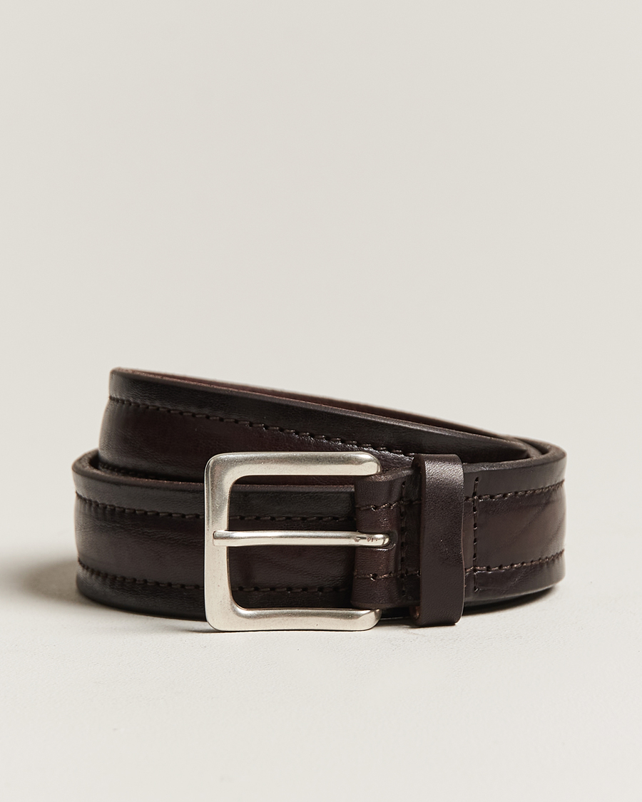 Herren | Orciani Vachetta Stitched Belt 3,5 cm Dark Brown | Orciani | Vachetta Stitched Belt 3,5 cm Dark Brown