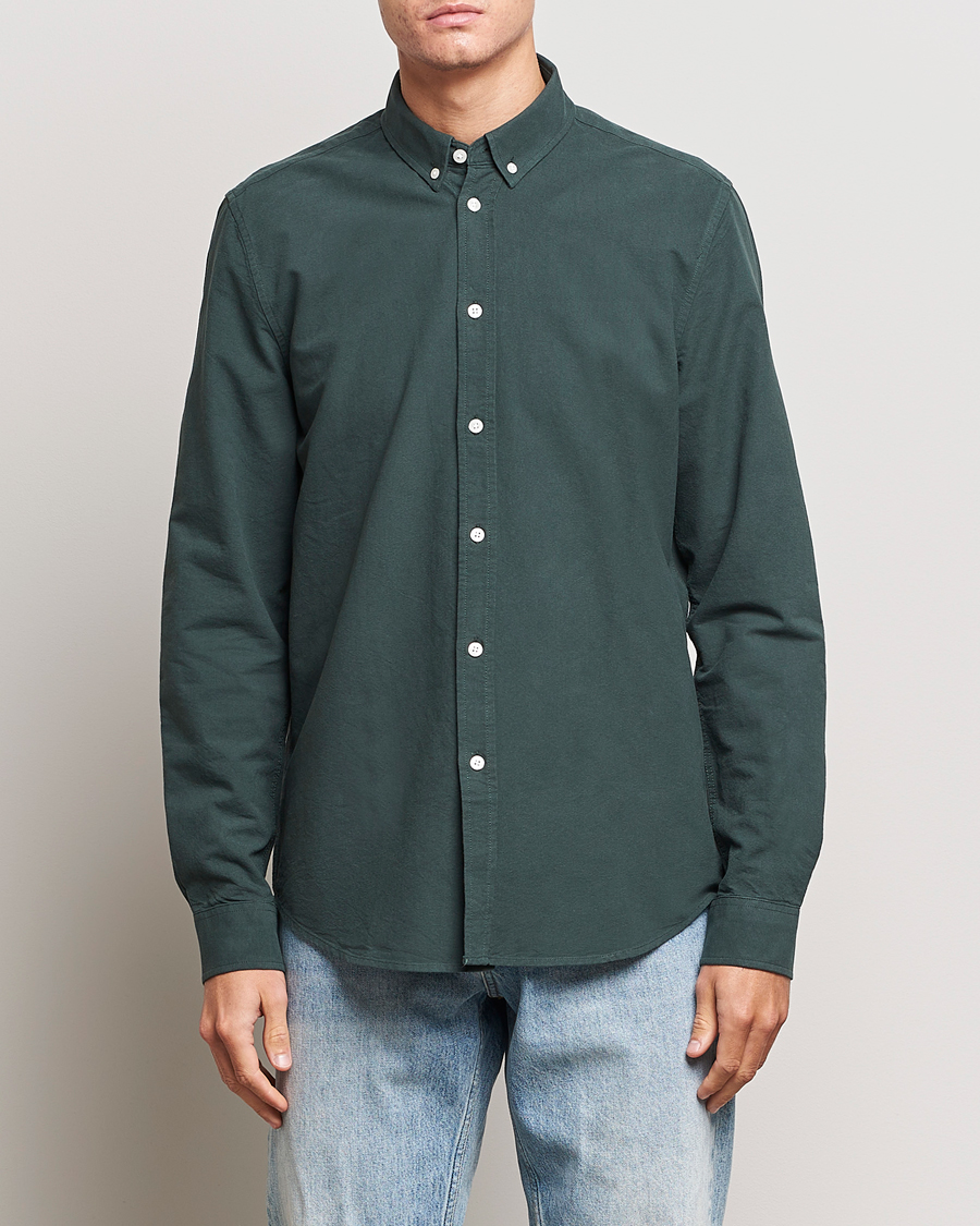 Herren | Samsøe Samsøe | Samsøe Samsøe | Liam Striped Button Down Shirt  Darkest Spruce