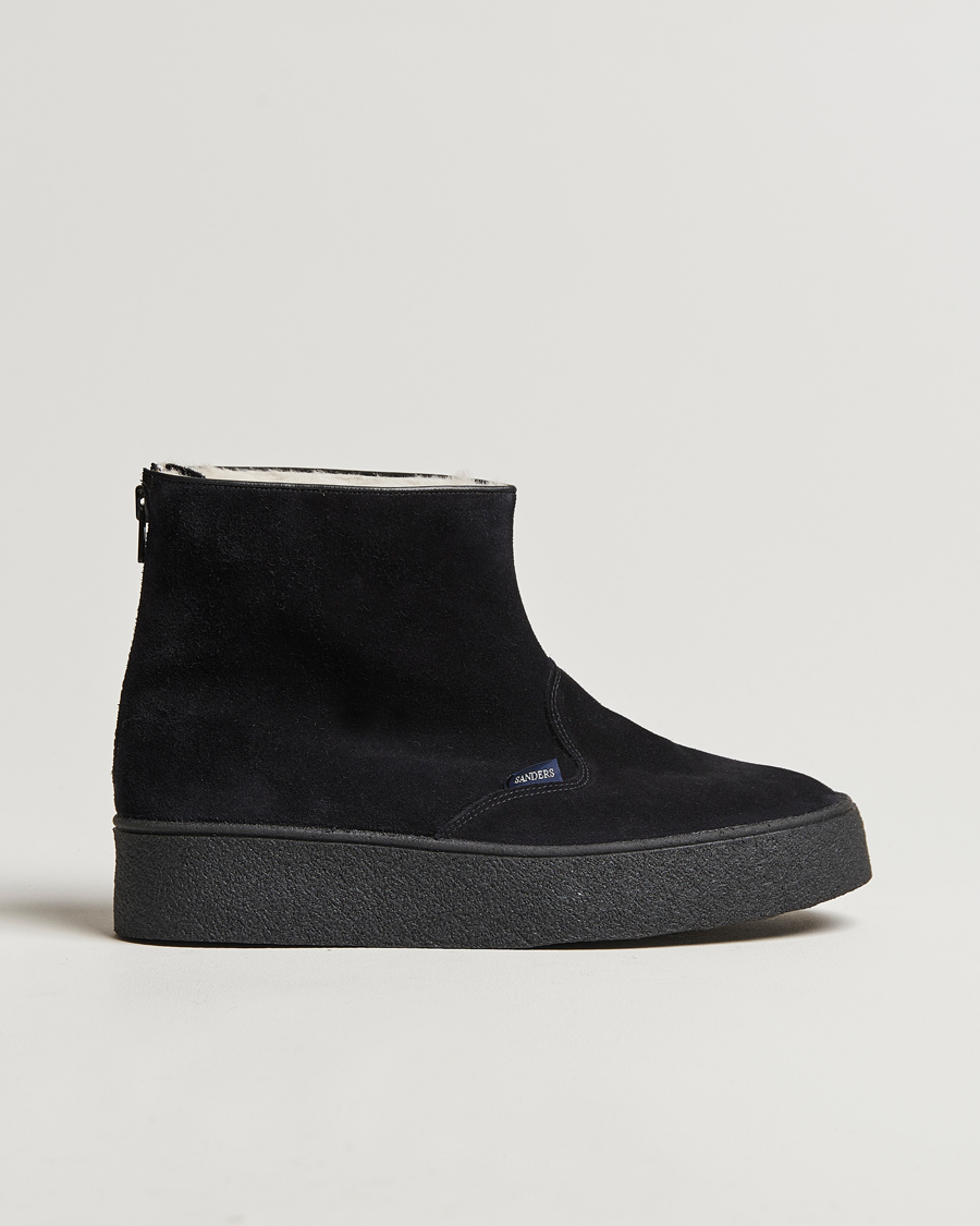 Herren | Sanders Sherling Lined Curling Boot Black Suede | Sanders | Sherling Lined Curling Boot Black Suede