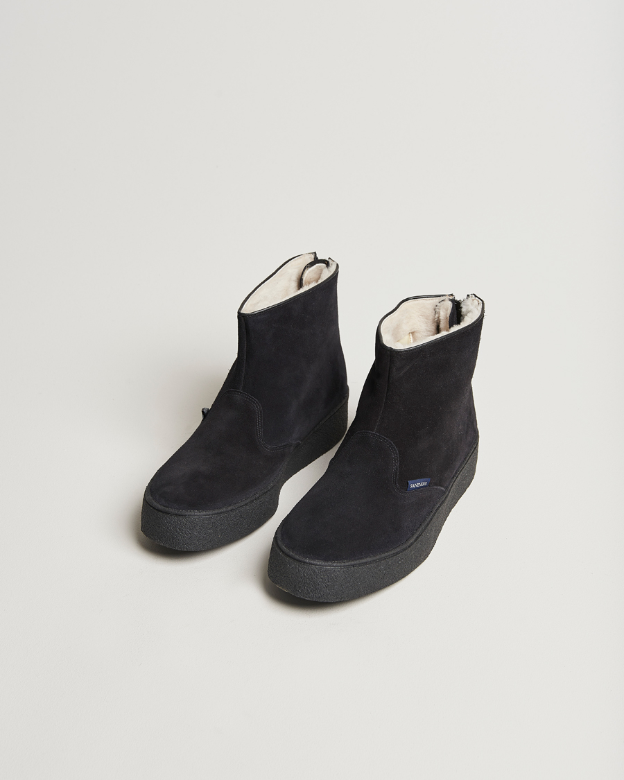 Herren | Sanders Sherling Lined Curling Boot Black Suede | Sanders | Sherling Lined Curling Boot Black Suede