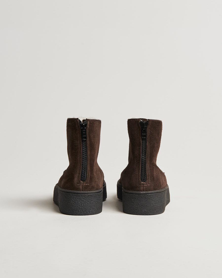 Herren | Sanders Sherling Lined Curling Boot Chocolate Suede | Sanders | Sherling Lined Curling Boot Chocolate Suede