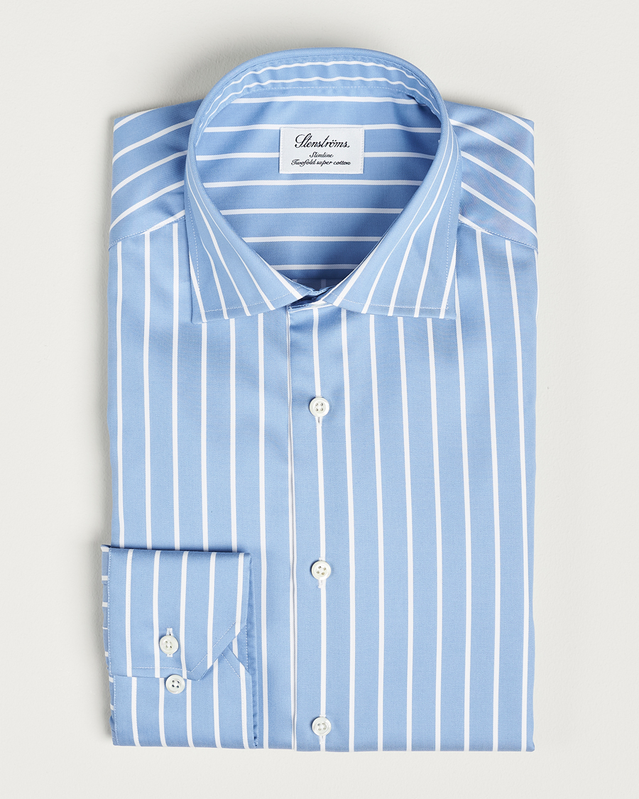 Herren |  | Stenströms | Slimline Striped Cut Away Shirt Blue