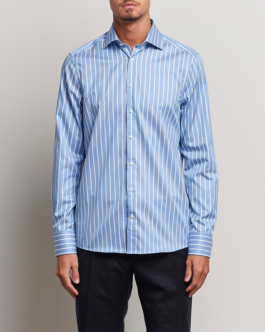 Herren |  | Stenströms | Slimline Striped Cut Away Shirt Blue