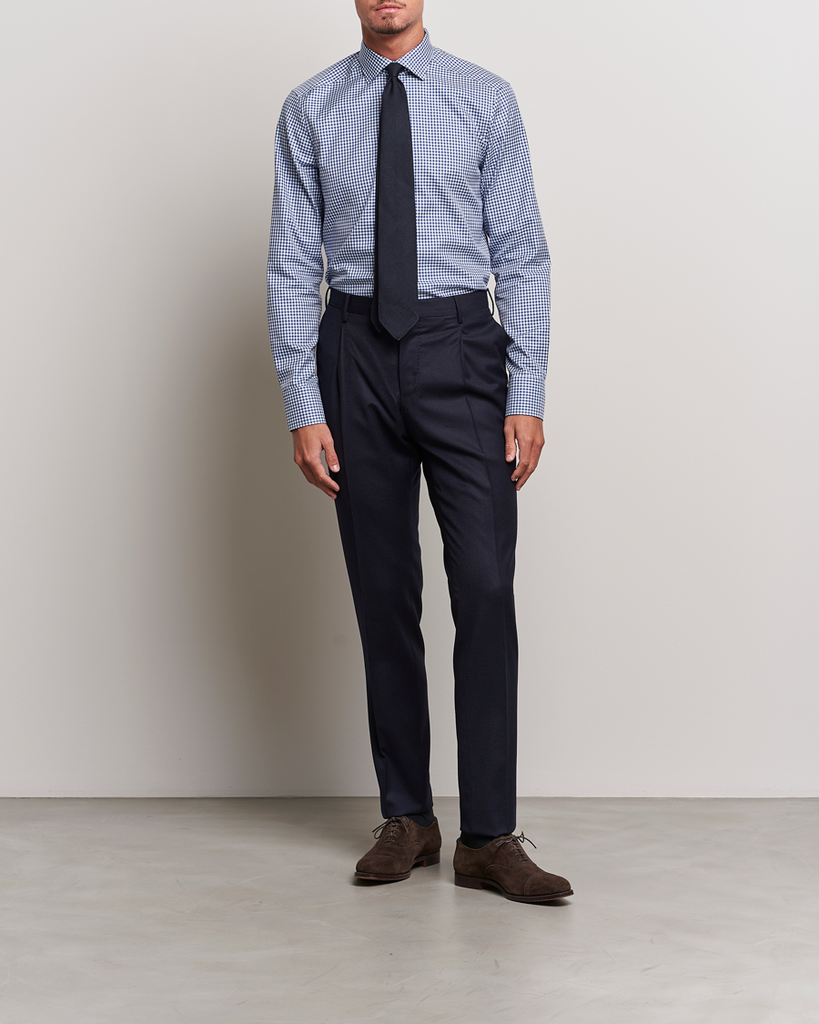 Herren | Hemden | Stenströms | Slimline Mini Check Cut Away Shirt Blue
