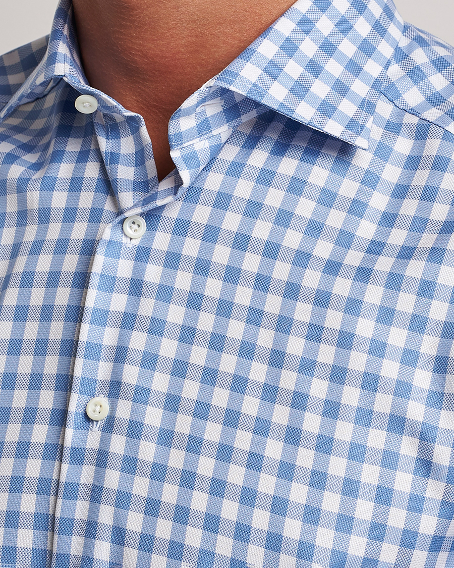 Herren | Hemden | Stenströms | Slimline Check Cut Away Shirt Light Blue