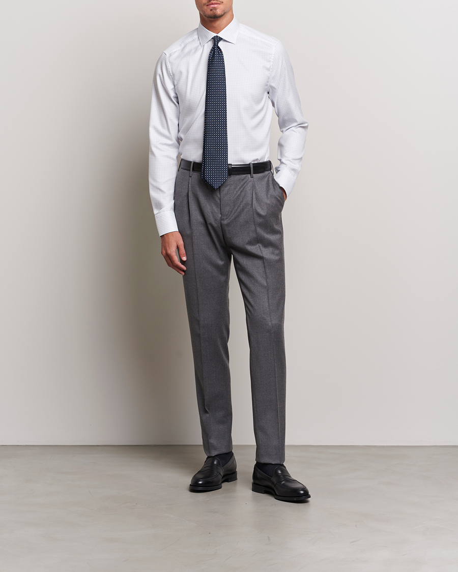Herren | Hemden | Stenströms | Slimline Thin Check Cut Away Shirt White