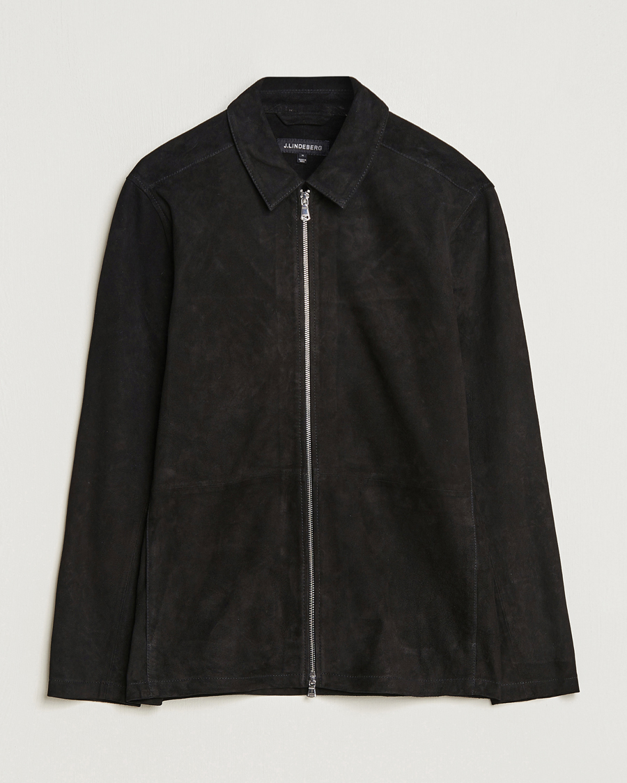 Herren | | J.Lindeberg | Jonah Suede Zip Overshirt Black