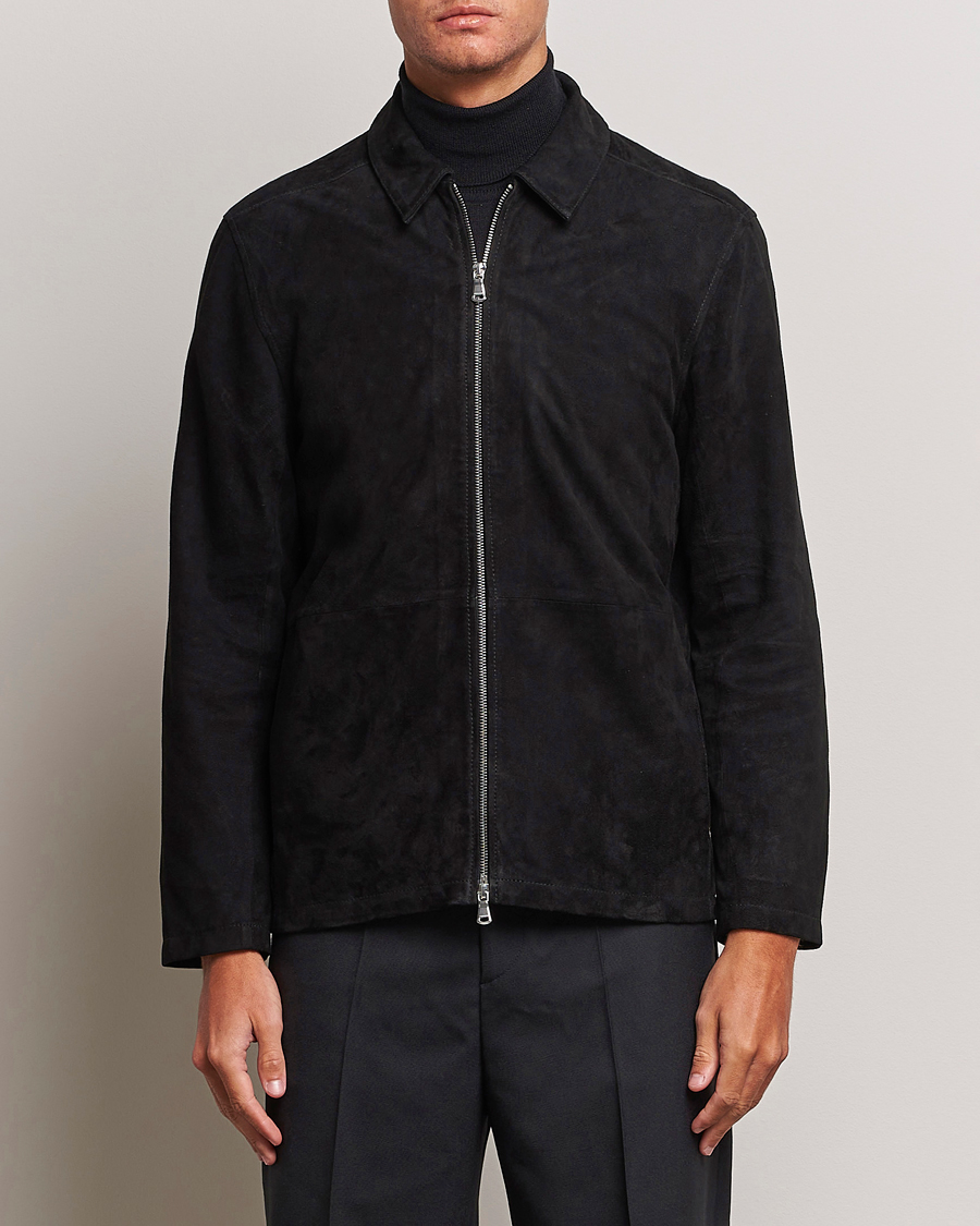 Herren | | J.Lindeberg | Jonah Suede Zip Overshirt Black