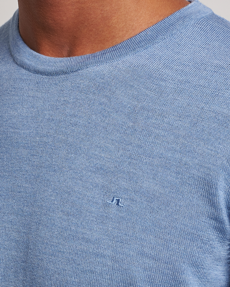 Herren | Pullover | J.Lindeberg | Lyle True Merino Crew Neck Pullover Washed Denim Blue