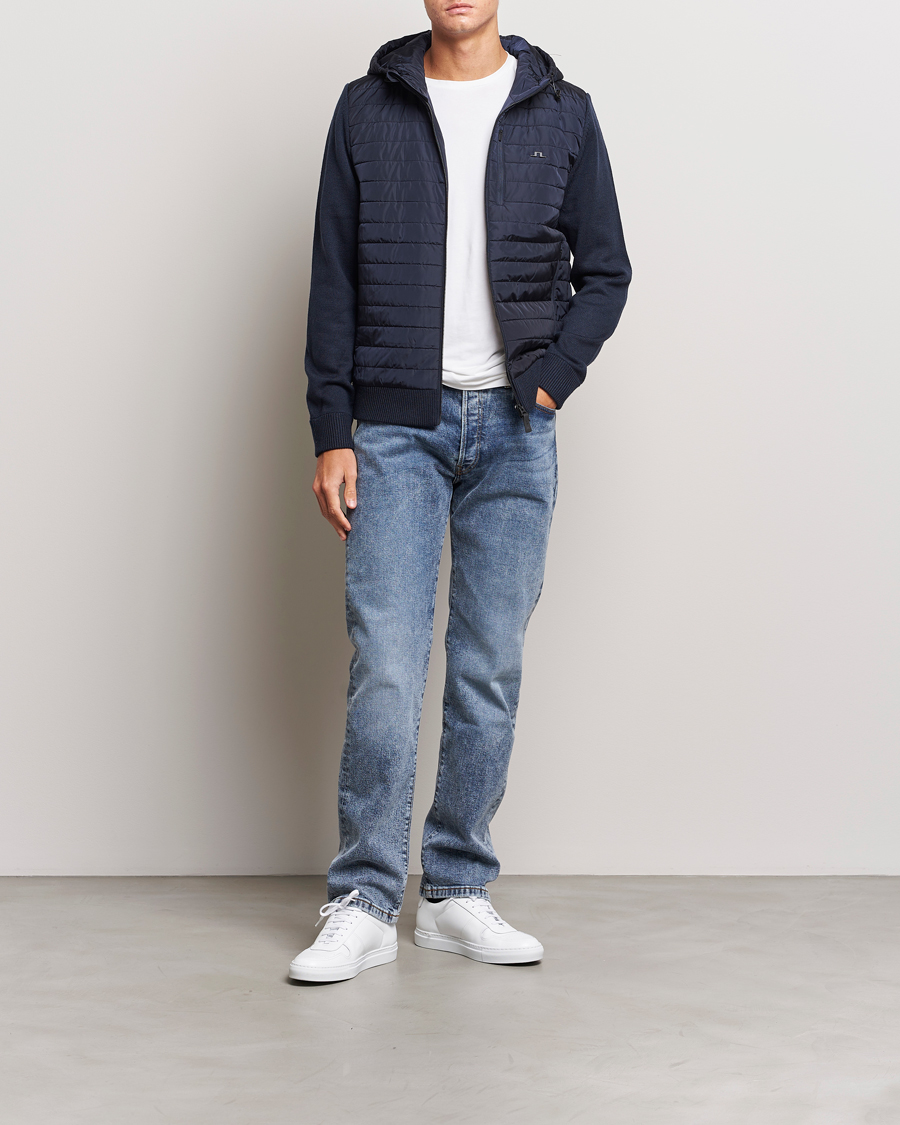 Herren | Pullover | J.Lindeberg | Pierre Knitted Hybrid Full Zip Hood Navy