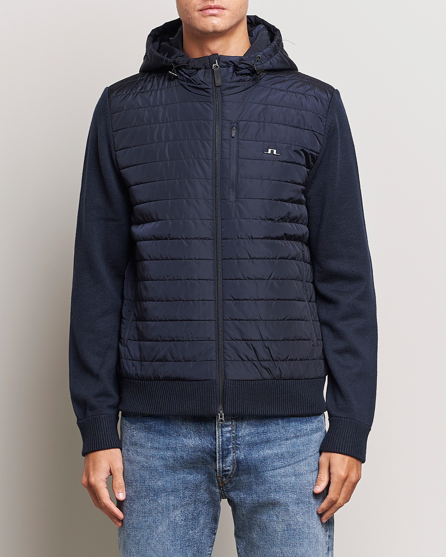 Herren | Pullover | J.Lindeberg | Pierre Knitted Hybrid Full Zip Hood Navy
