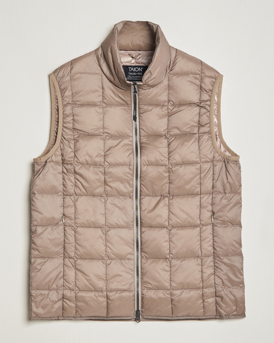 Herren | Jacken | TAION | High Neck Full Zip Lightweight Down Vest Khaki