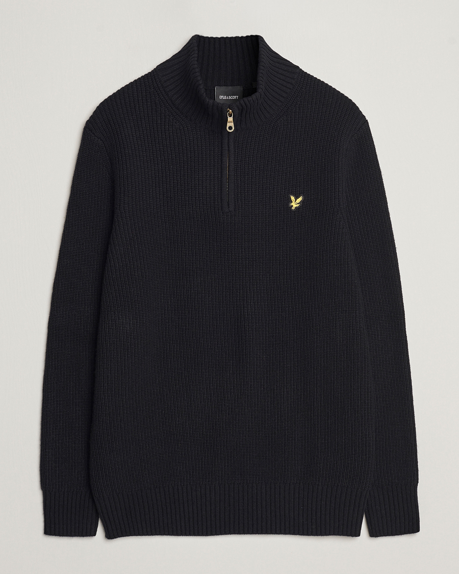 Herren | Pullover | Lyle & Scott | Heavy Ribbed Knitted Half Zip Jet Black