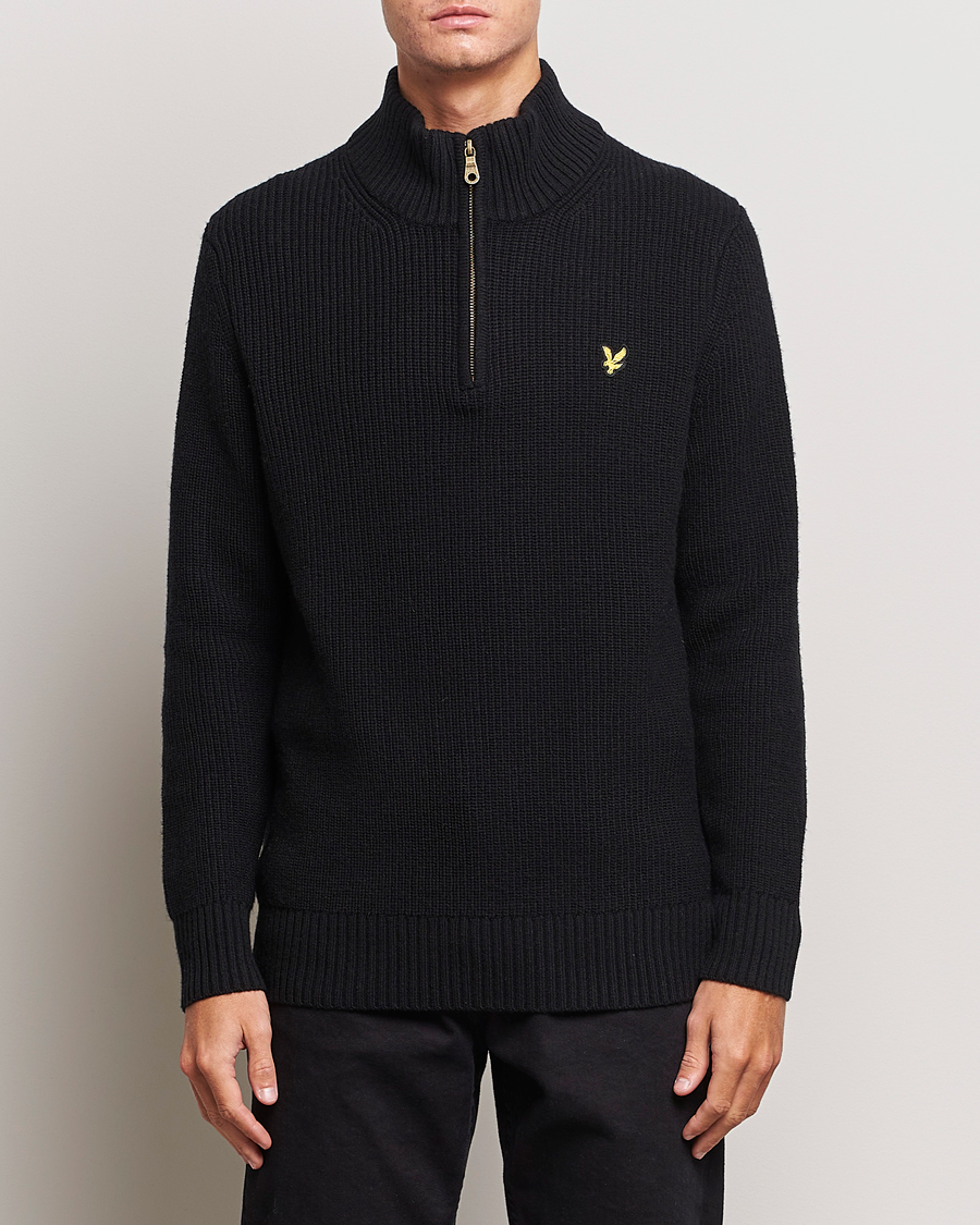 Herren | Pullover | Lyle & Scott | Heavy Ribbed Knitted Half Zip Jet Black