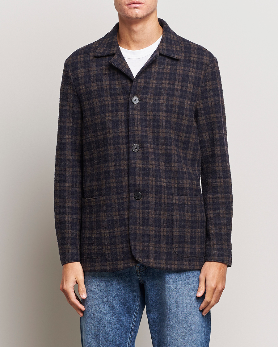 Herren | Wollsakko | Harris Wharf London | Dropped Shoulder Checked Jacket Navy/Brown