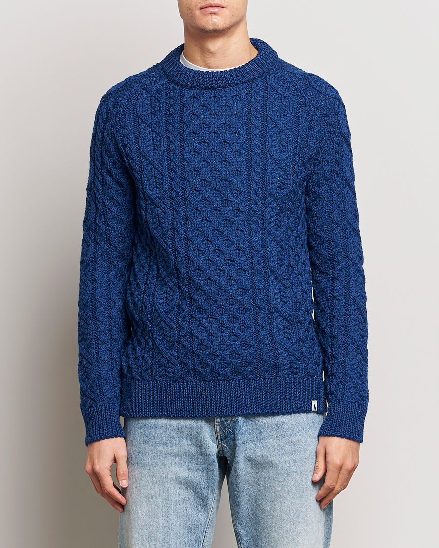 Herren |  | Peregrine | Hudson Wool Aran Knitted Jumper Cobalt