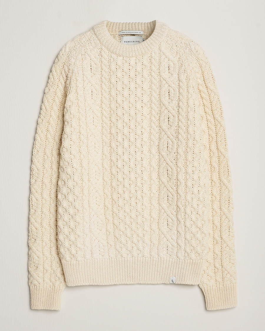 Herren |  | Peregrine | Hudson Wool Aran Knitted Jumper Ecru