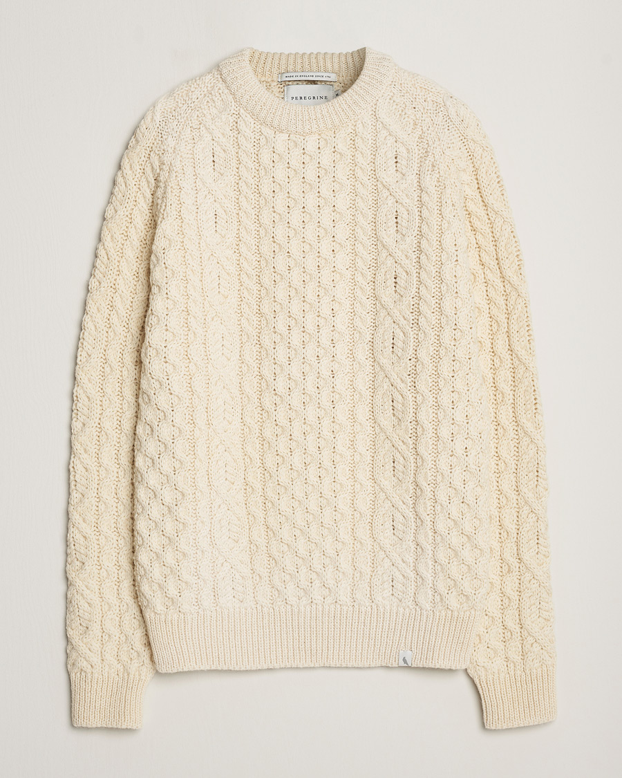 Herren | | Peregrine | Hudson Wool Aran Knitted Jumper Ecru