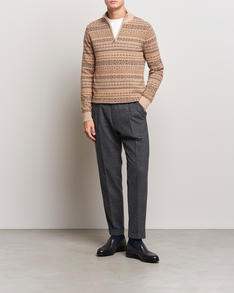 Herren | Pullover | Morris Heritage | Freddie Wool/Cashmere Half Zip Camel