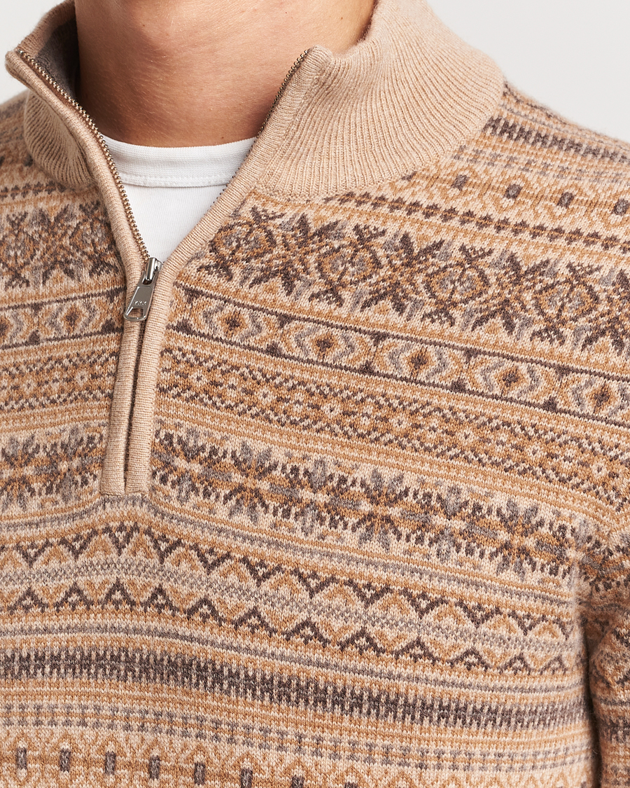 Herren | Pullover | Morris Heritage | Freddie Wool/Cashmere Half Zip Camel