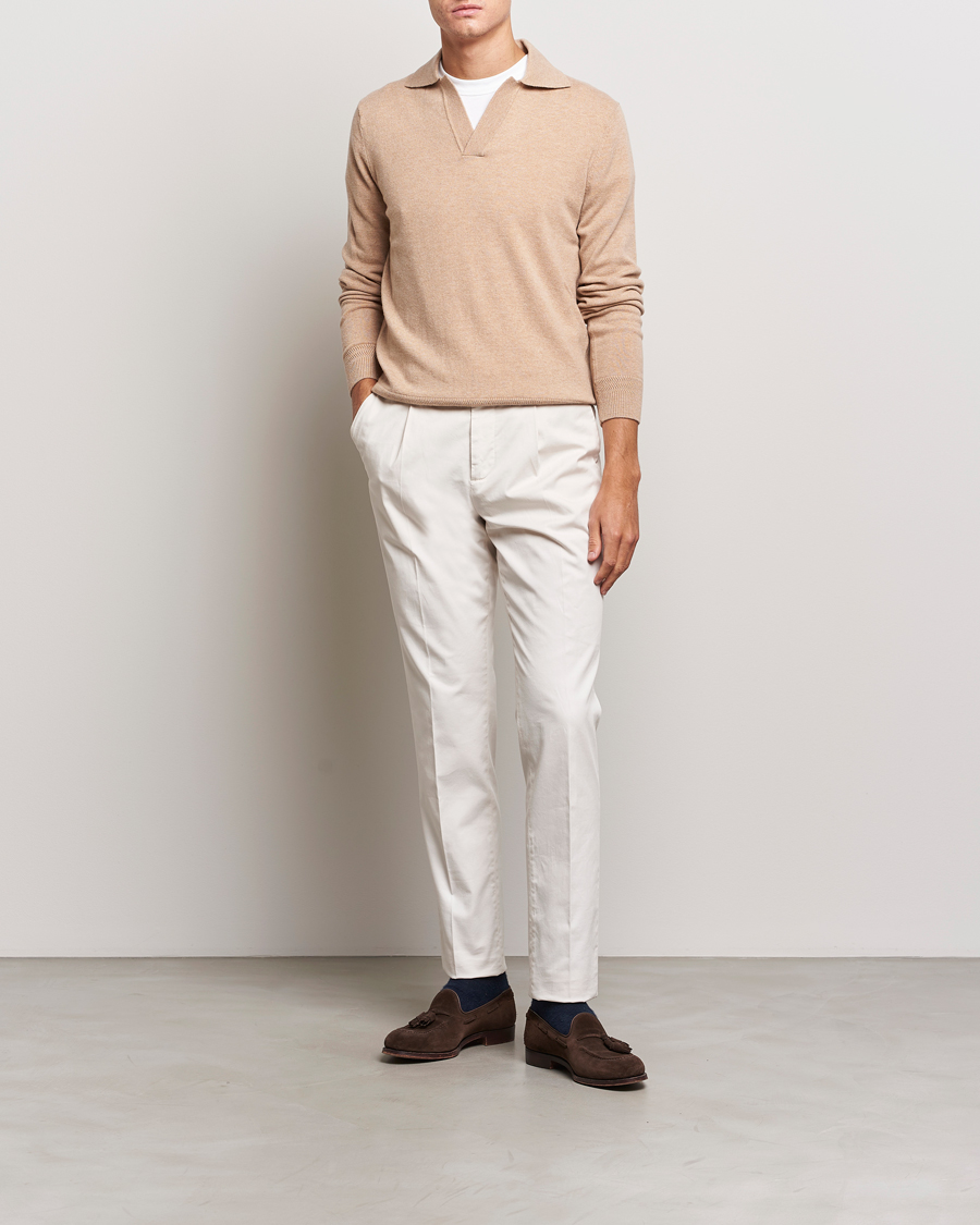 Herren | Pullover | Morris Heritage | Dalton Wool/Cashmere Long Sleeve Polo Camel