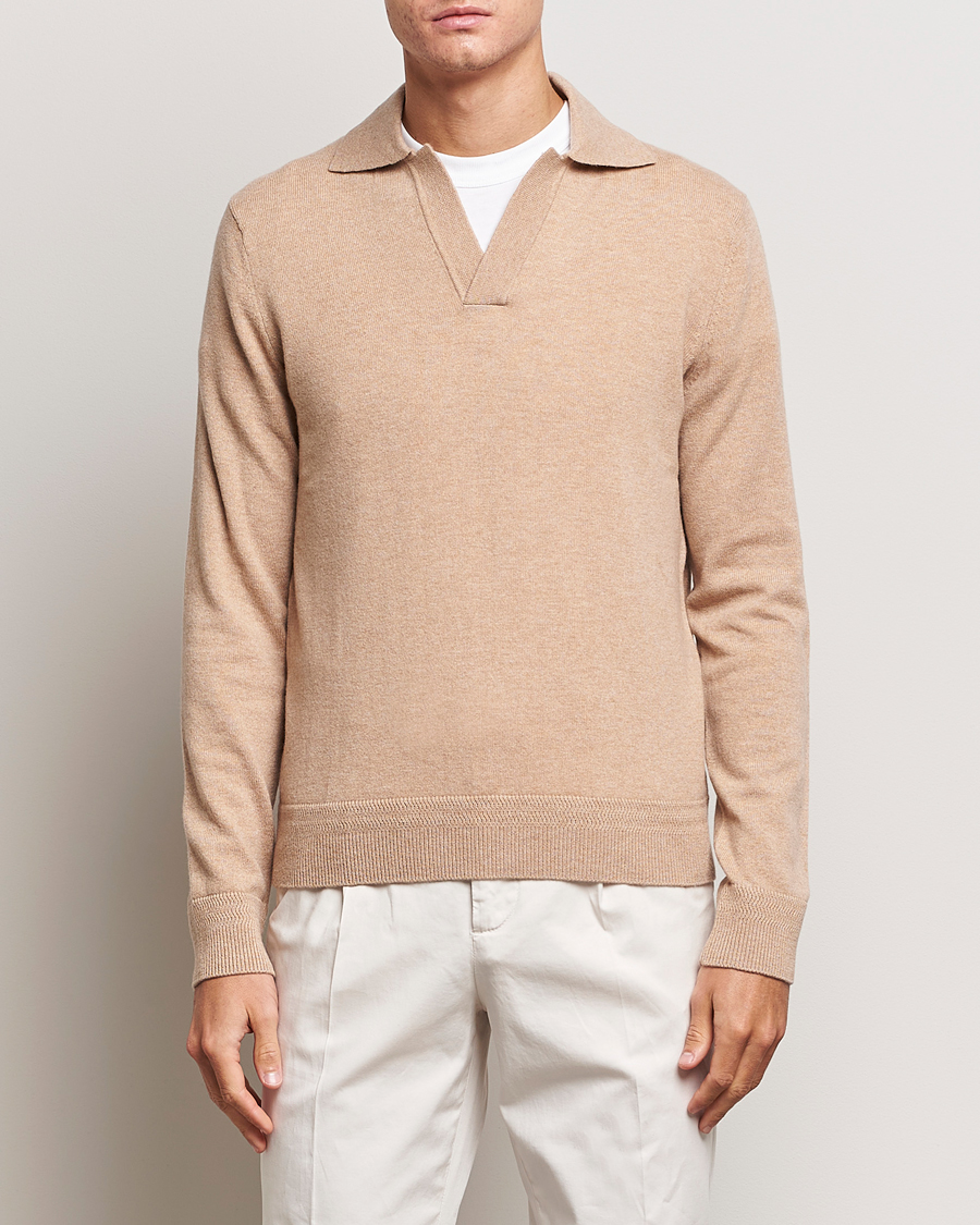 Herren | Pullover | Morris Heritage | Dalton Wool/Cashmere Long Sleeve Polo Camel