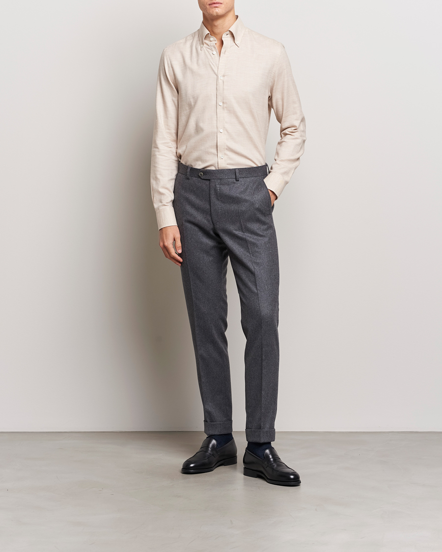 Herren | Hemden | Morris Heritage | Herringbone Brushed Cotton Shirt Khaki