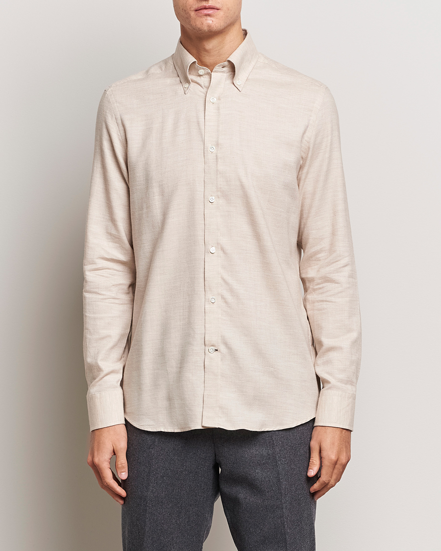 Herren |  | Morris Heritage | Herringbone Brushed Cotton Shirt Khaki