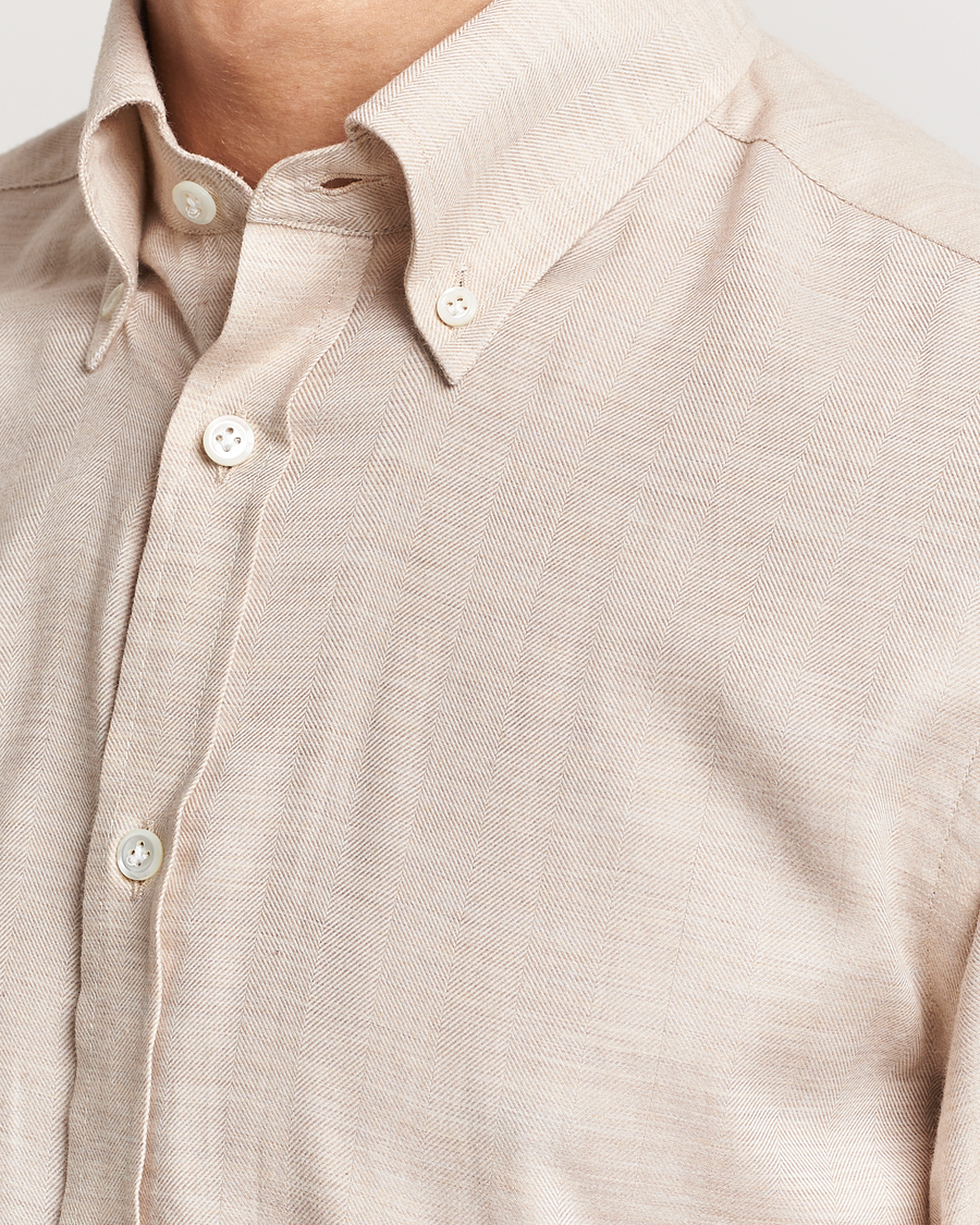 Herren | Hemden | Morris Heritage | Herringbone Brushed Cotton Shirt Khaki