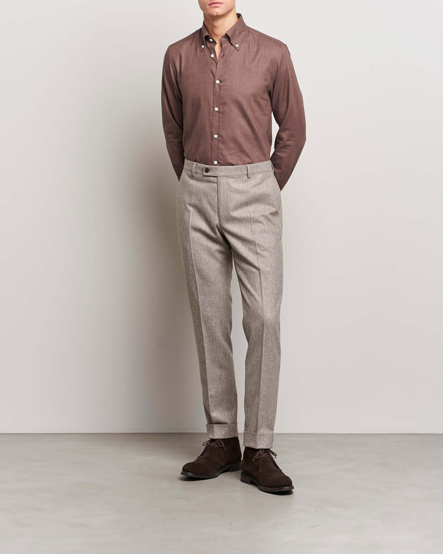 Herren | Hemden | Morris Heritage | Herringbone Brushed Cotton Shirt Brown