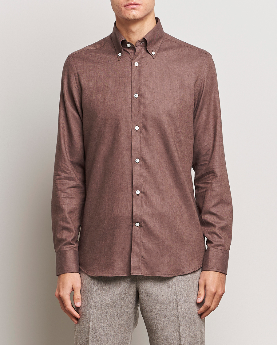 Herren | Hemden | Morris Heritage | Herringbone Brushed Cotton Shirt Brown