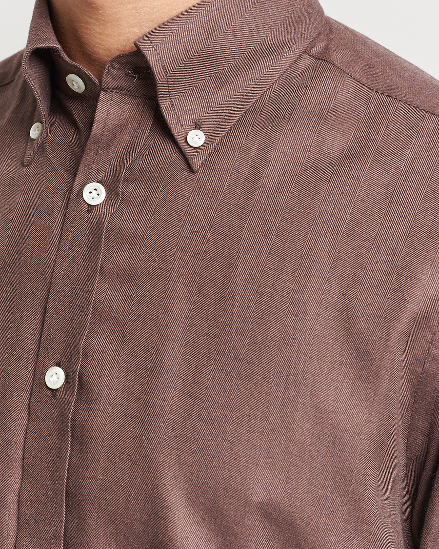 Herren | Hemden | Morris Heritage | Herringbone Brushed Cotton Shirt Brown