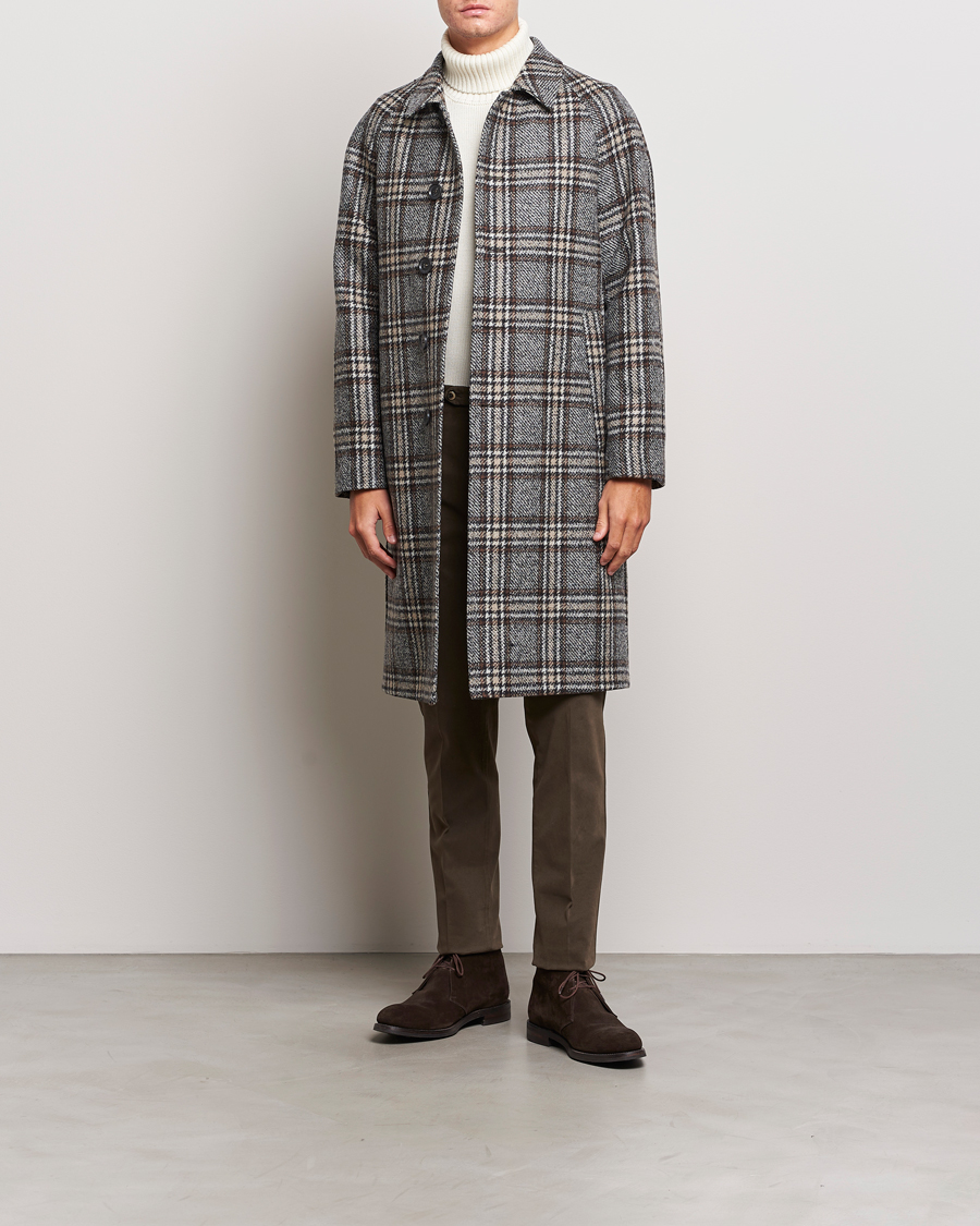 Herren | Jacken | Oscar Jacobson | Sala Checked Raglan Wool Coat Brown