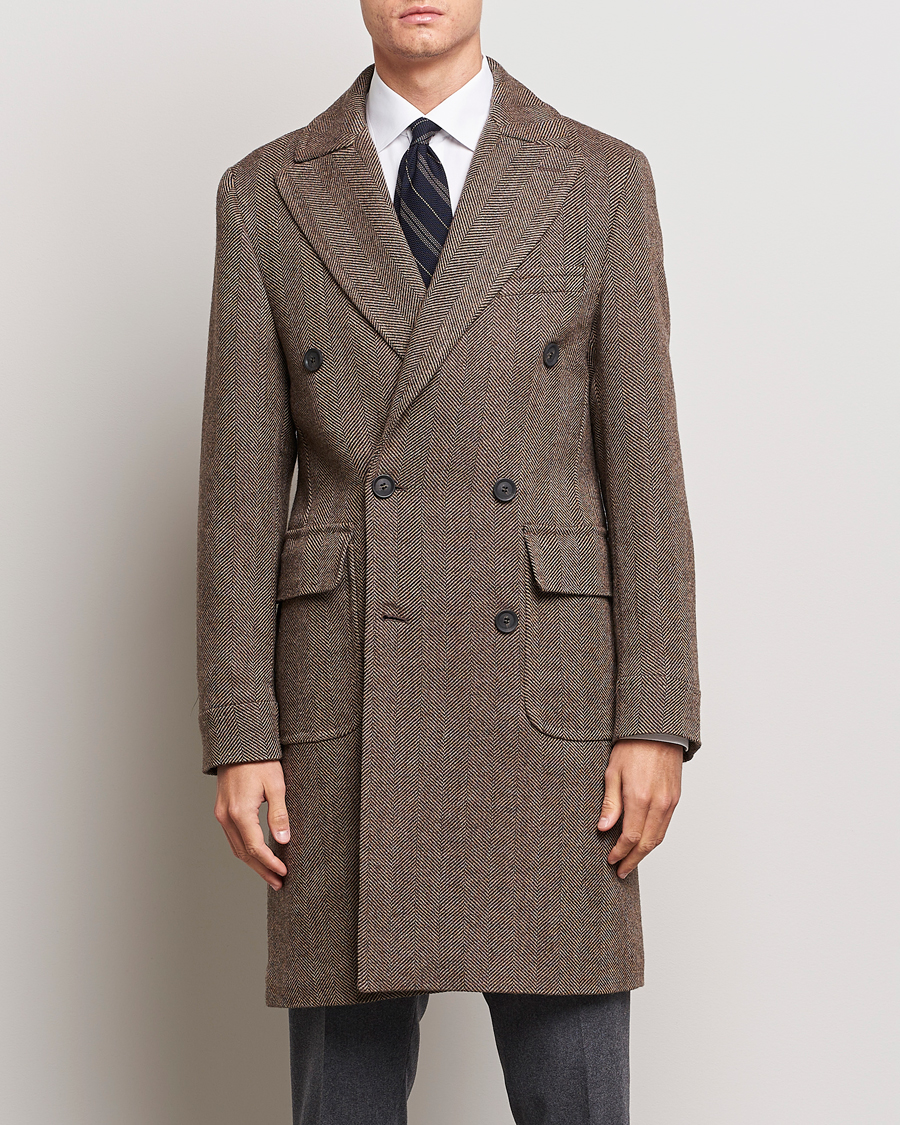 Herren |  | Oscar Jacobson | Polo Wool Herringbone Coat Brown