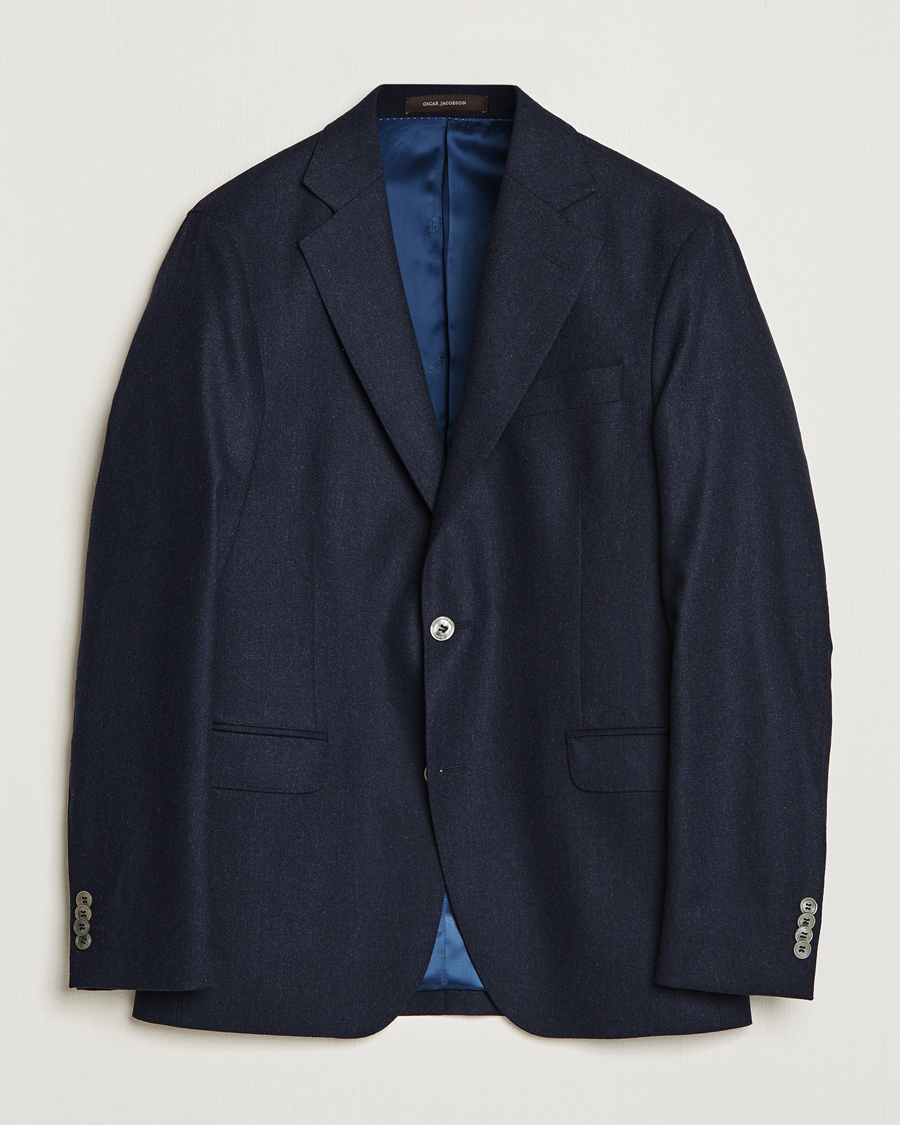 Herren | Sakkos | Oscar Jacobson | Ego Wool Flannel Blazer Navy Melange