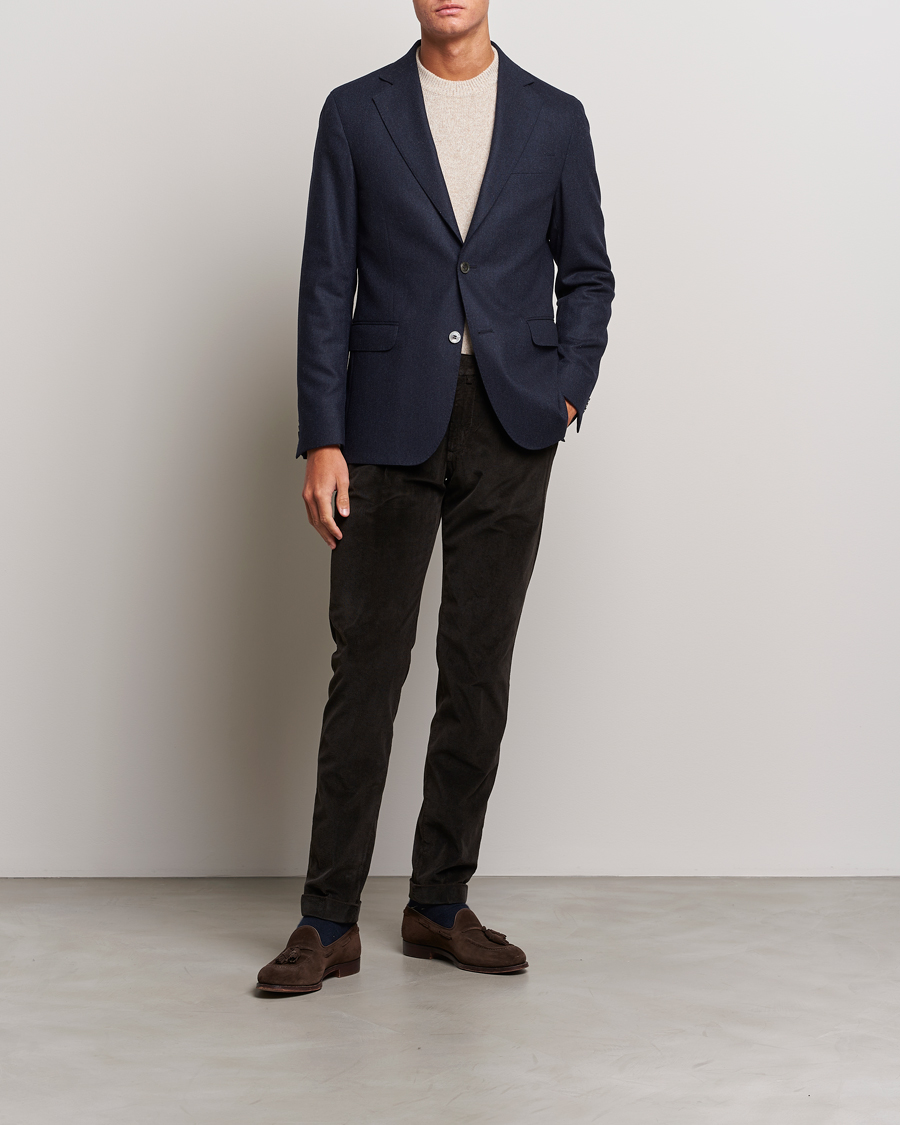 Herren | Sakkos | Oscar Jacobson | Ego Wool Flannel Blazer Navy Melange