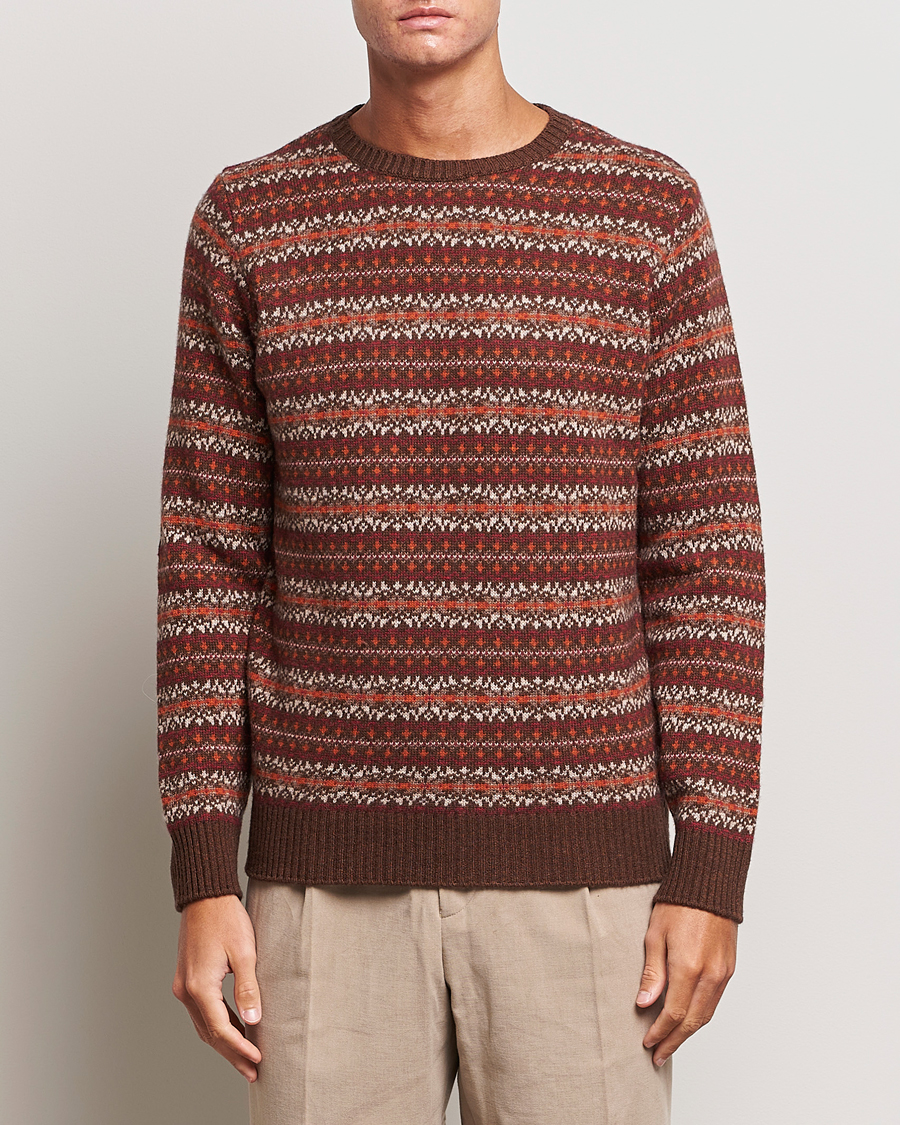 Herren | Pullover | Oscar Jacobson | Pete Fairisle Wool/Cashmere Crewneck Red