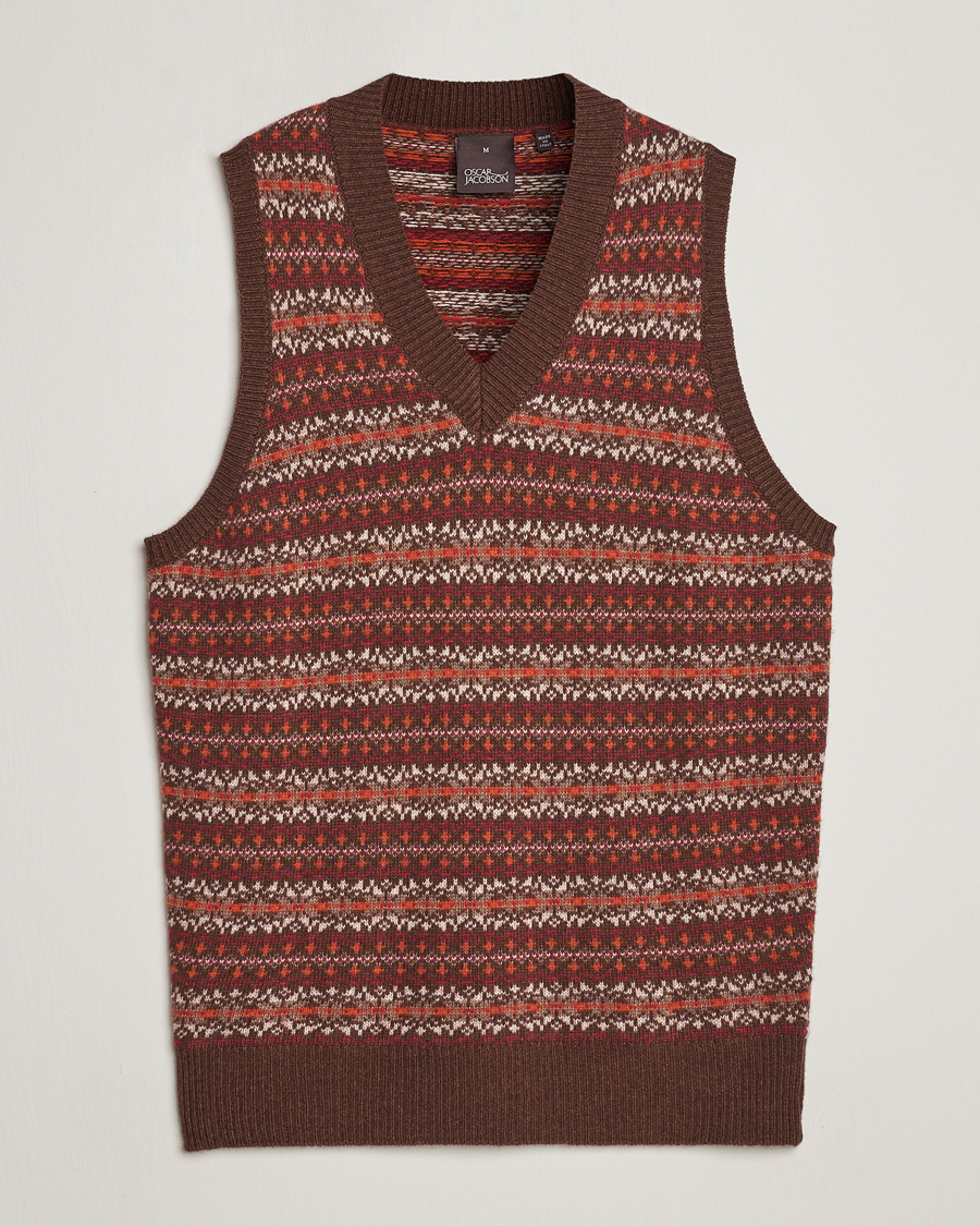 Herren | Weihnachtspullover | Oscar Jacobson | Lucas Fairisle Wool/Cashmere Vest Red