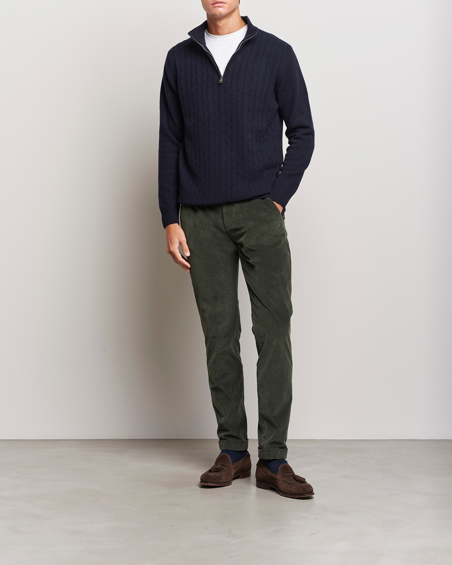 Herren | Pullover | Oscar Jacobson | Percy Wool/Cashmere Knitted Half Zip Navy