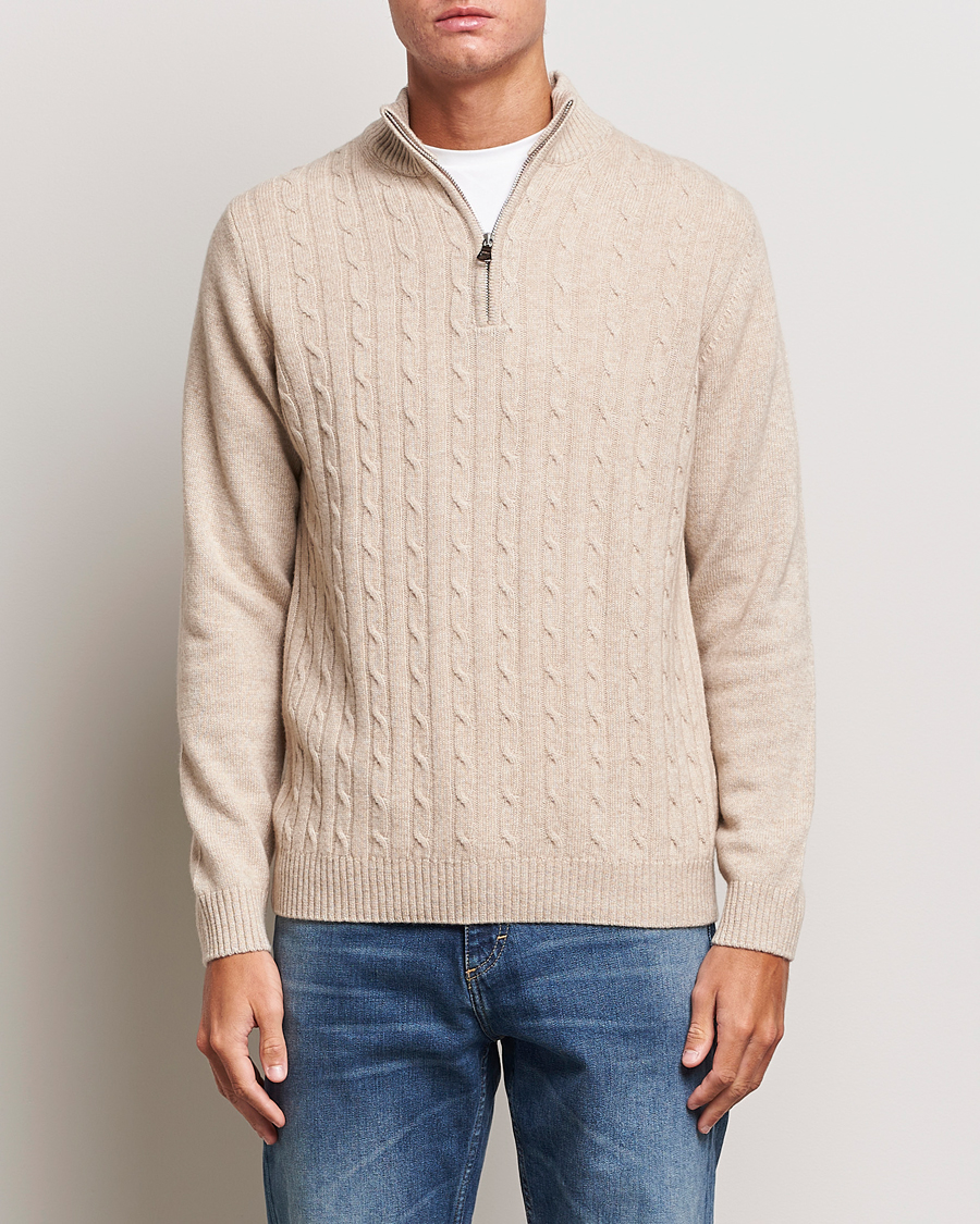 Herren |  | Oscar Jacobson | Percy Wool/Cashmere Knitted Half Zip Beige